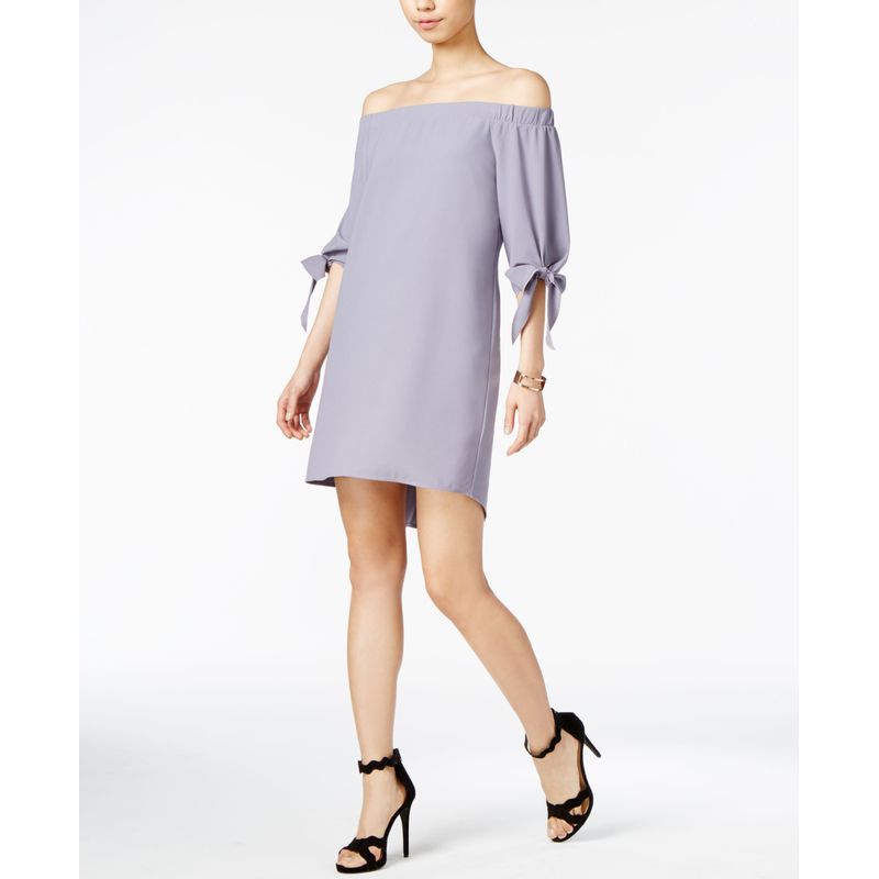 Bar Iii Off-The-Shoulder Shift Dress Silver Bullet L